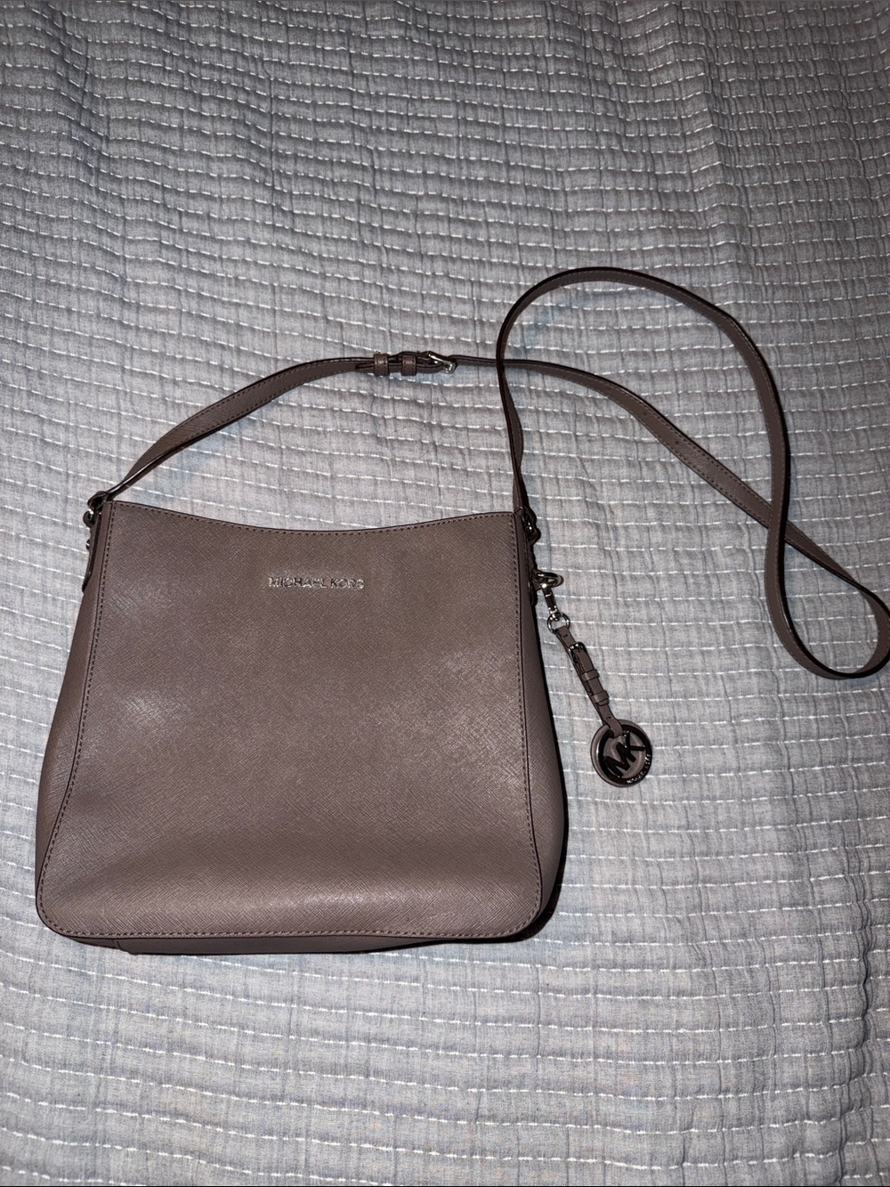 Michael Kors Taupe Leather Crossbody with Logo Charm
